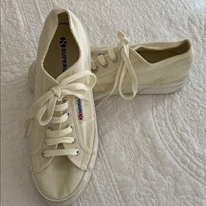 Superga Off-White Canvas Lace-Up Sneakers